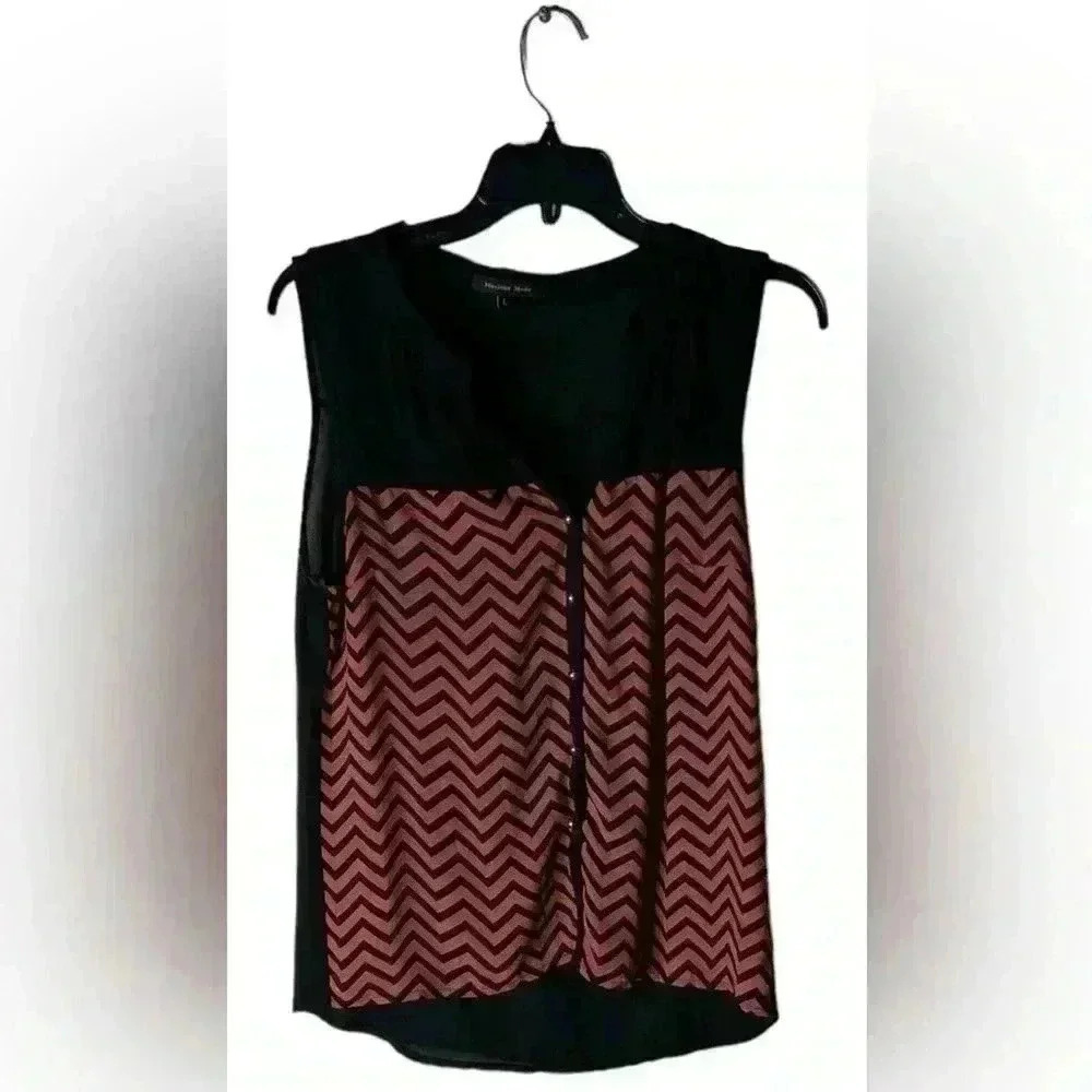 Maxinne Mode Top Women's Size Large Sleeveless Button Front Sheer Shirt